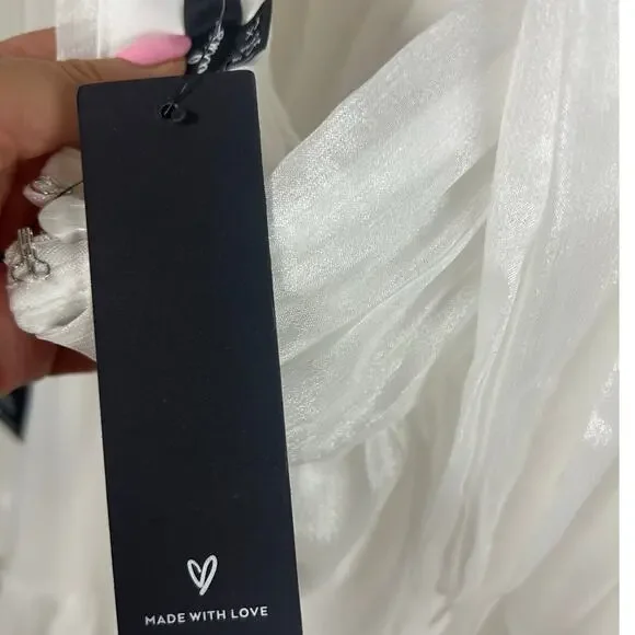 Lulus Ethereal Arrival White Puff Sleeve Tie-Back Chiffon Dress size XL NWT - Picture 13 of 14